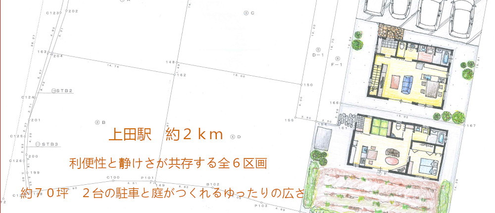 駐車２台＋庭がつくれるゆったり面積の売り土地　上田市諏訪形分譲地